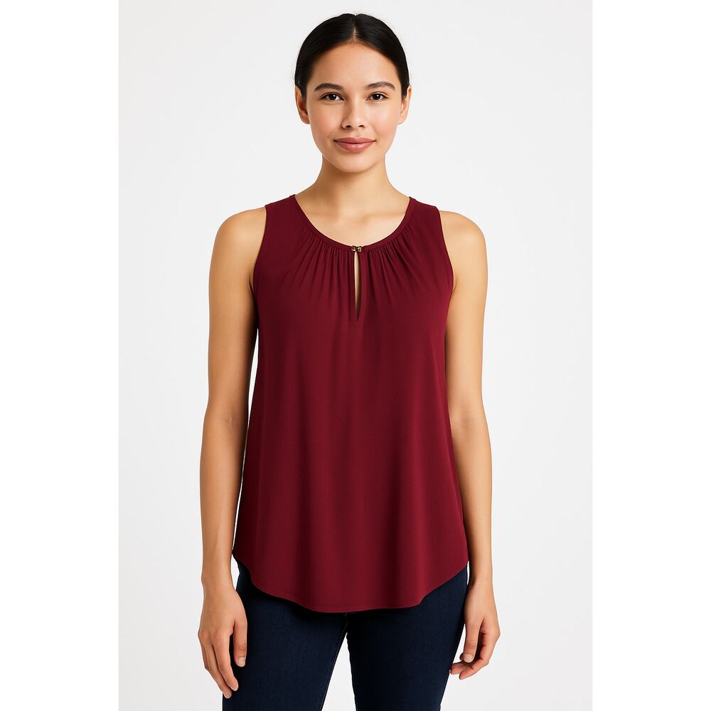Madewell XXS Burgundy Sleeveless Top Boho Blouse Ruched Scoop Neck Keyhole